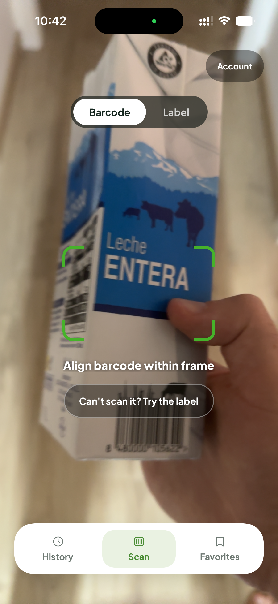 Scanning a barcode in KetoScanner